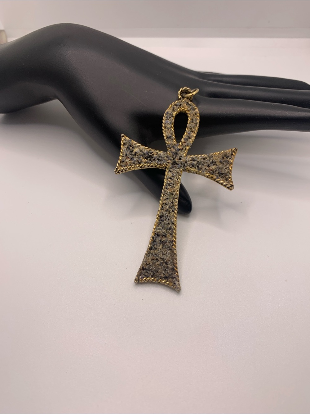 Gold-Tone Ankh Pendant Necklace - Gold and Gray